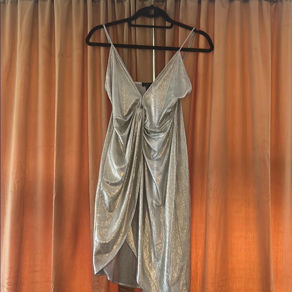 h:ours Silver Spaghetti Strap Mini Dress